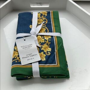 Williams Sonoma Palermo Dinner Napkins - Navy, Green & Gold Floral Border